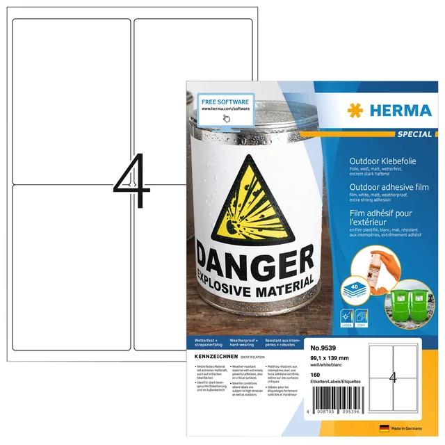 Etiket HERMA 9539 A4 99.1x139mm weervast folie wt