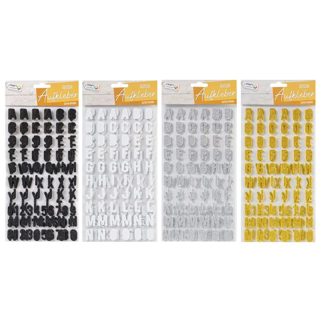 Stickers Alfabet glitter zwart wit zilver 3ass