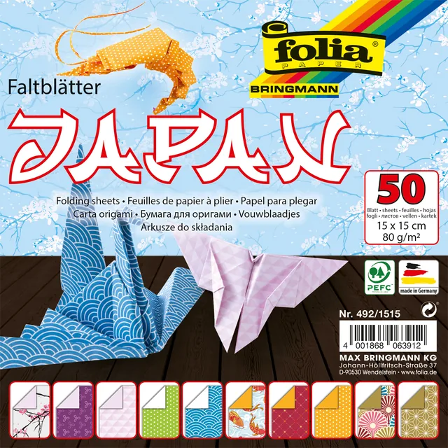 Vouwblaadjes Folia 80gr 15x15cm 50v 2z Japan ass