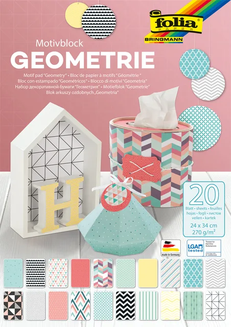 Papierblok Folia Geometrie 24x34cm 270gr 20vel ass