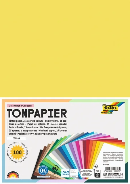 Knutselpapier Folia A4 100vel 25 kleuren