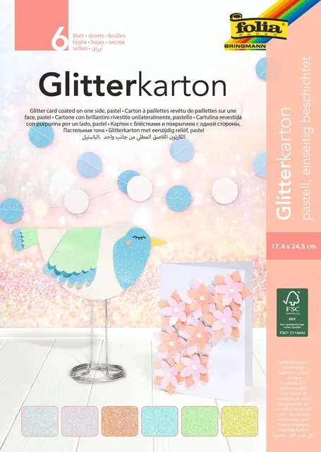 Glitterkarton Folia 174x245mm 6vel pastel assorti