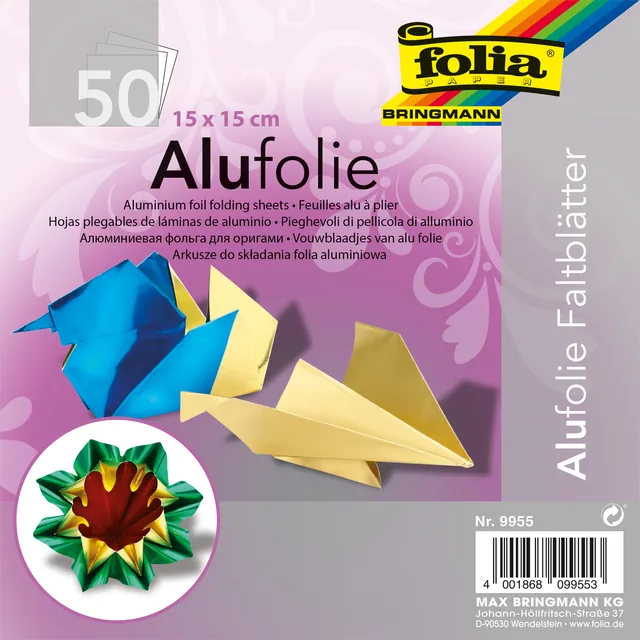 Vouwblaadjes Folia 15x15cm 50v alufolie assorti kl