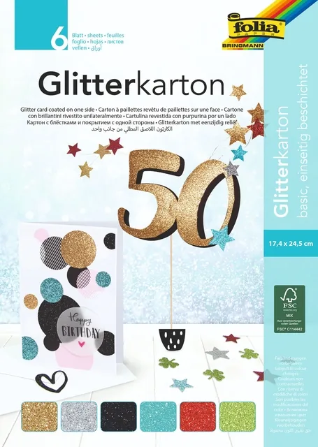 Glitterkarton Folia 174x245mm 6vel basis assorti