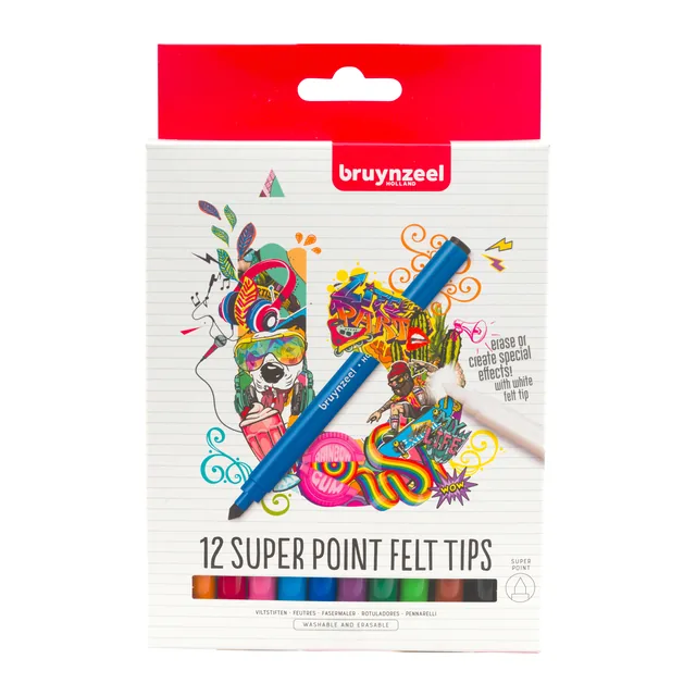 Viltstift Bruynzeel Super Point set 12 kleuren