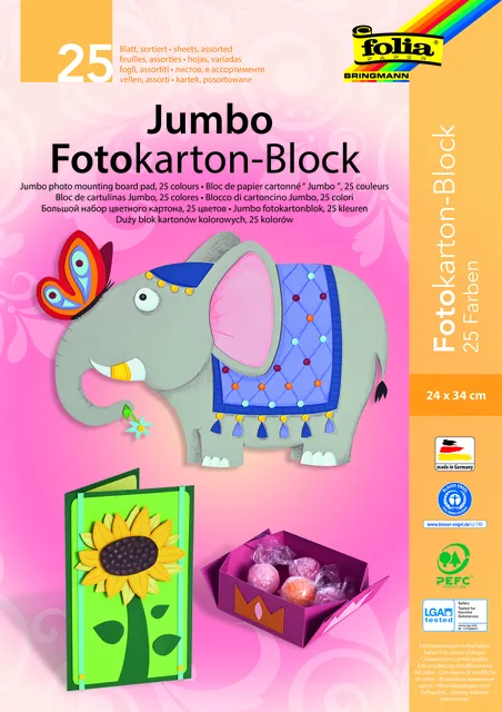Fotokartonblok Folia 300gr 24x34cm jumbo assorti