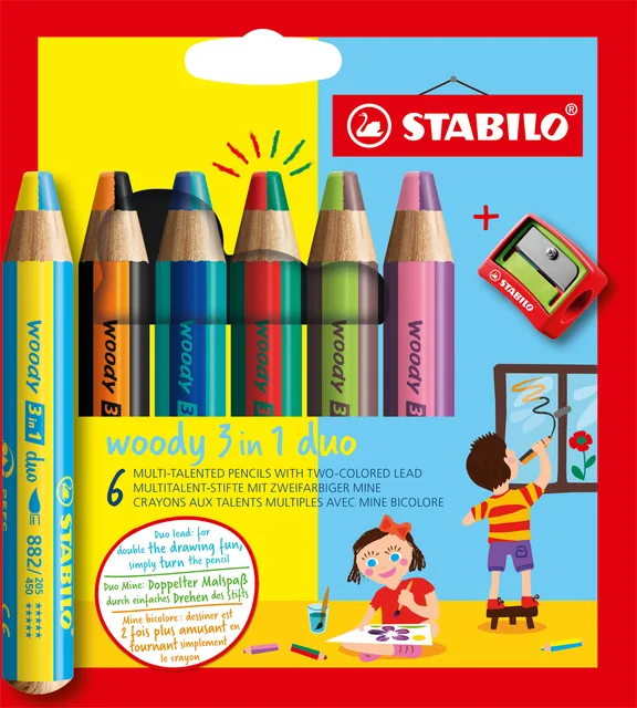 Kleurpotlood STABILO 882 woody 3 in 1 6st assorti