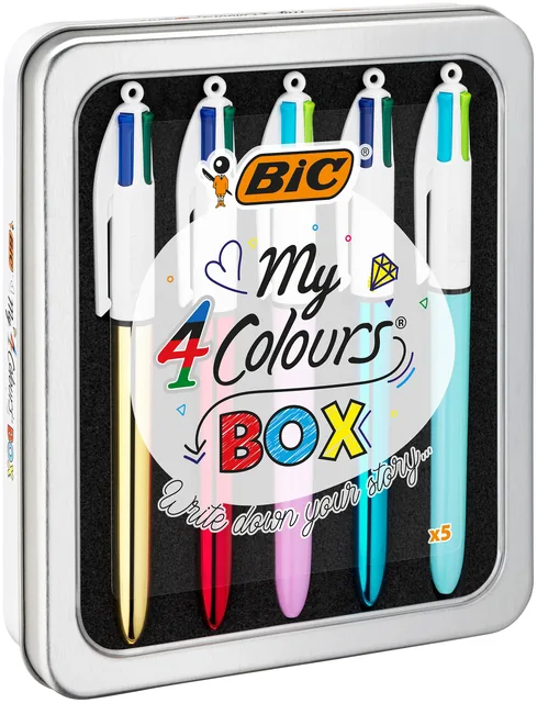 Balpen Bic 4kleuren My Bic in blik M assorti