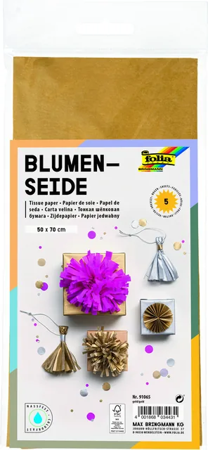 Zijdevloeipapier Folia 50x70cm 20gr nr65 goud 5vel
