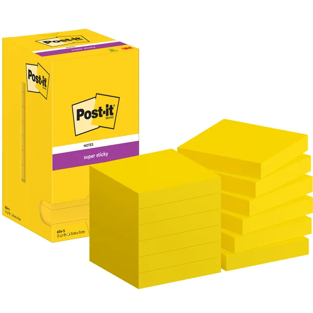 Memoblok Post-it 654 Super Sticky 76x76mm geel