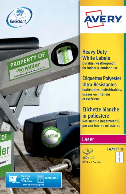 Etiket Avery L4715-20 99.1x67.7mm wit 160st