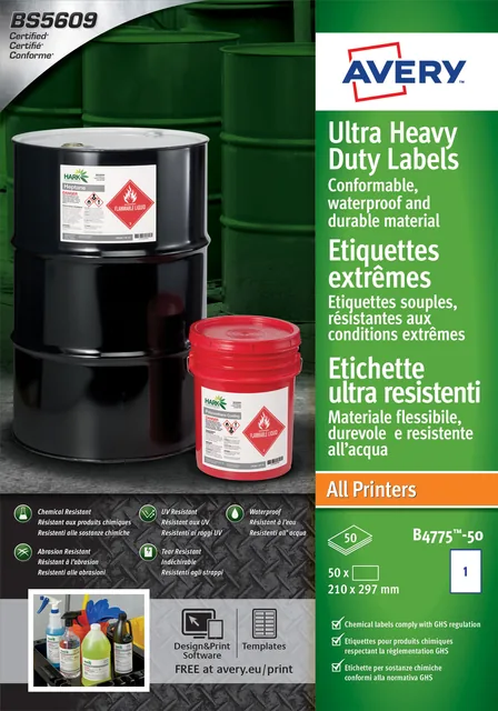 Etiket Avery B4775-50 210x297mm PE wit 50st
