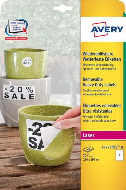 Etiket Avery L4775REV-20 210x297mm wit 20st