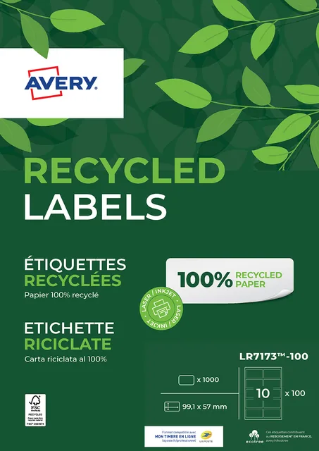 Etiket Avery LR7173-100 99.1x57 recycled wt 1000st