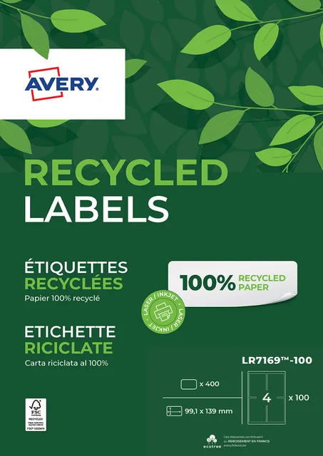 Etiket Avery LR7169-100 99.1x139 recycled wt 400st