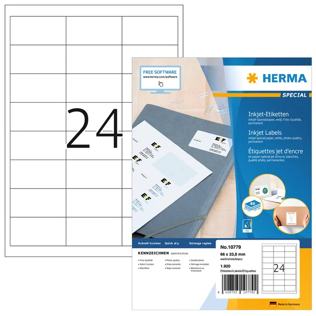 Etiket HERMA 10779 66x33.8mm wit 1920st