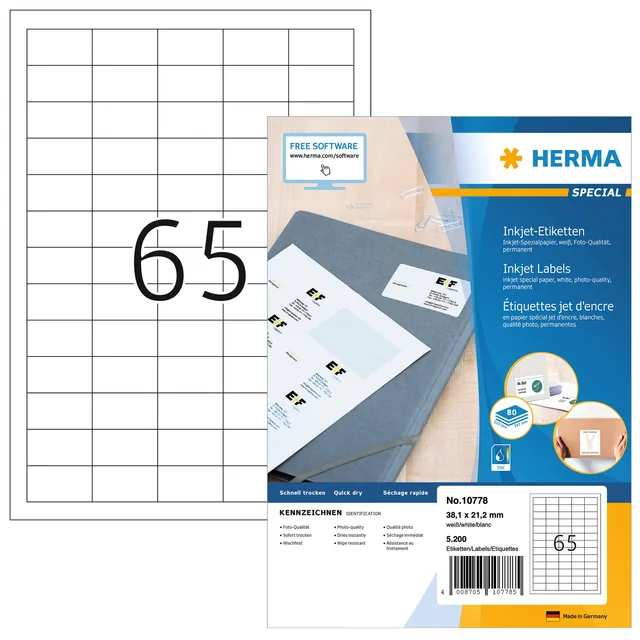 Etiket HERMA 10778 38.1x21.2mm wit 5200st