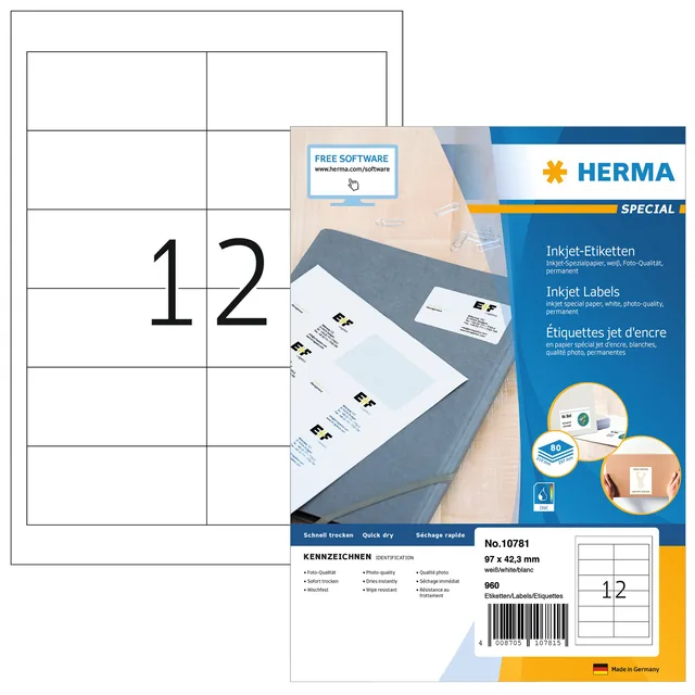 Etiket HERMA 10781 97x42.3mm wit 960st