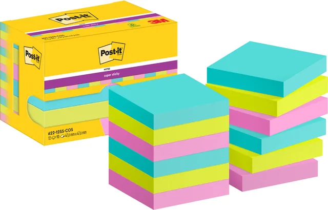 Memoblok Post-it 622 Super Sticky 47.6x47.6mm Cos