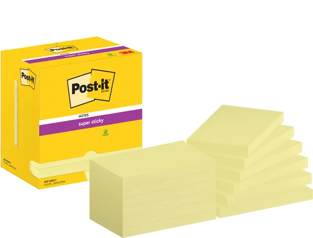 Memoblok  Post-it 655 Super Sticky 76x127mm geel