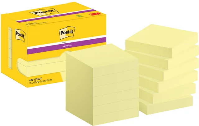 Memoblok Post-it 622 Super Sticky 47.6x47.6mm geel