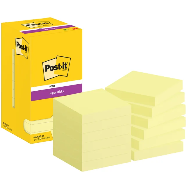 Memoblok Post-it 654 Super Sticky 76x76mm geel