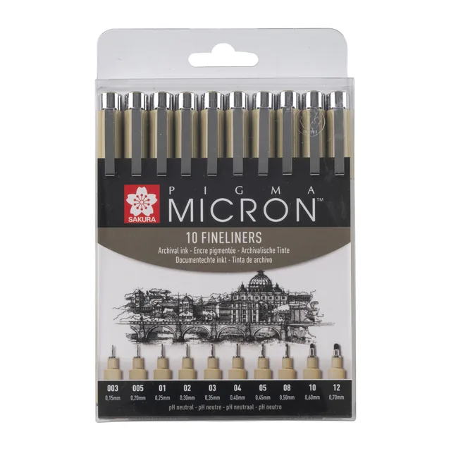 Fineliner Sakura Pigma Micron 10 breedtes zwart