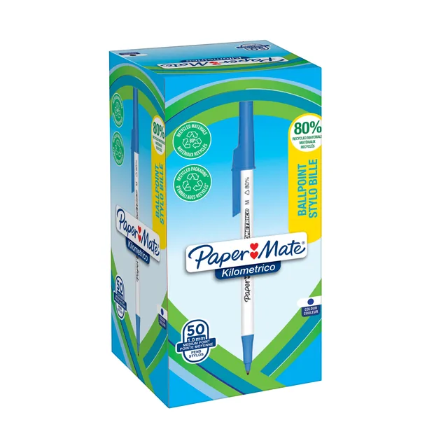 Balpen Papermate Kilometrico Recycled M blauw