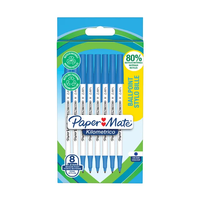 Balpen Papermate Kilometrico Recycled M blauw