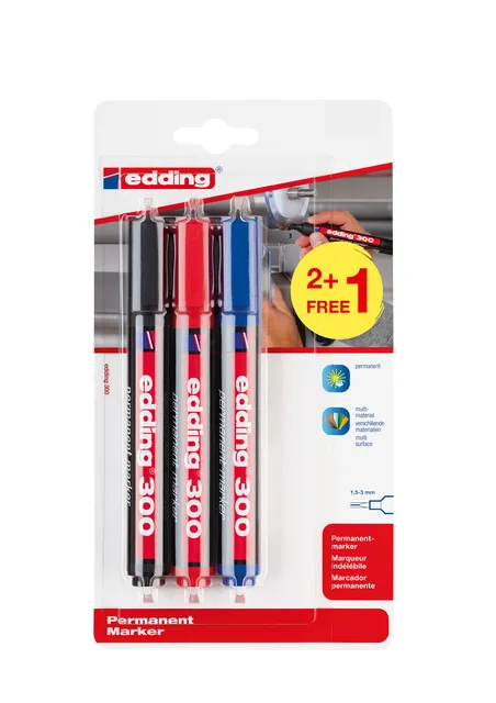 Viltstift edding 300 rond 1.5-3mm 2+1 assorti