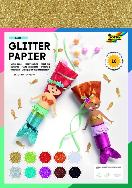 Glitterpapier Folia 1-zijdig 24x34cm 170gr 10v ass