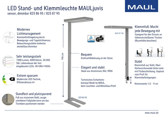 Werkpleklamp TK MAUL Juvis LED sensor dim 120cm zi