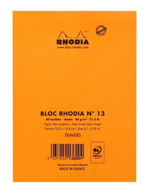 Schrijfblok Rhodia A6 lijn 80vel 80gr oranje