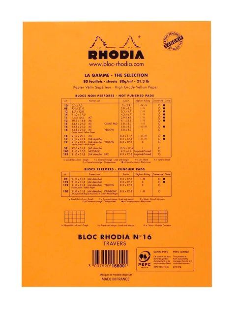 Schrijfblok Rhodia A5 lijn 80vel 80gr kantln or