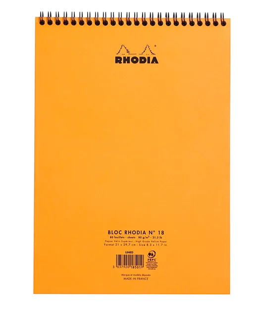 Spiraalblok Rhodia A4 lijn 160pag 80gr or