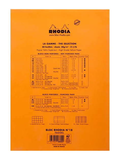 Schrijfblok Rhodia A4 lijn 80vel 80gr or