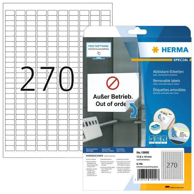 Etiket HERMA 10000 17.8x10mm verw wit 6750st
