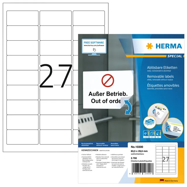 Etiket HERMA 10300 63.5x29.6mm verw wit 2700st