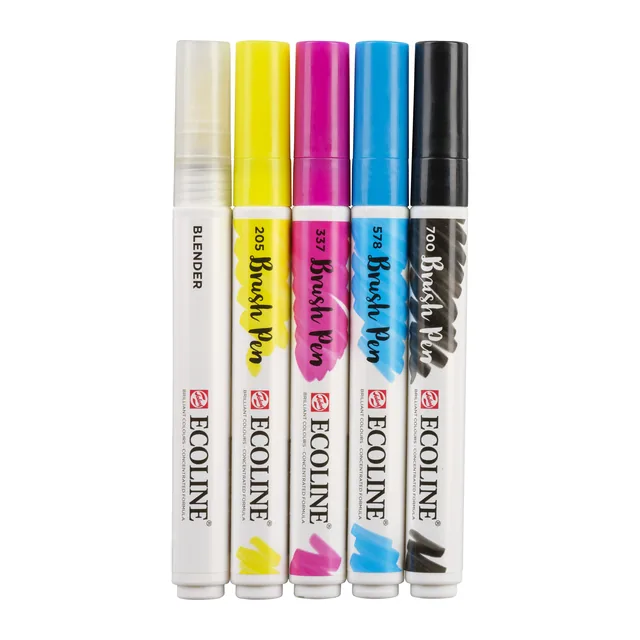 Brushpen Talens Ecoline set 5 stuks primair