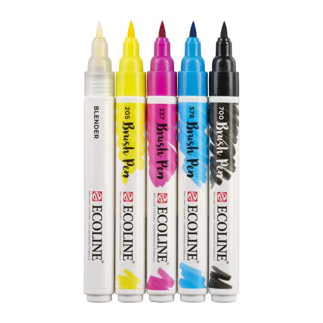 Brushpen Talens Ecoline set 5 stuks primair