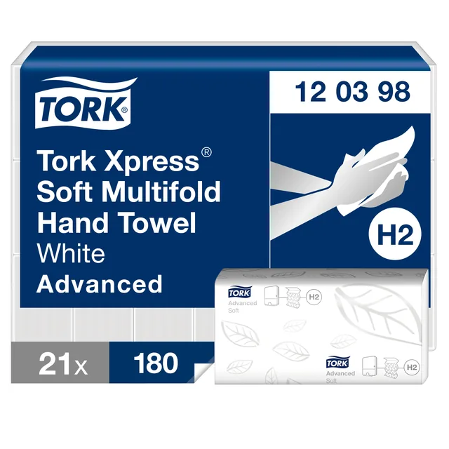 Handdoek Tork H2 Advanced 2laags 212x255mm wit
