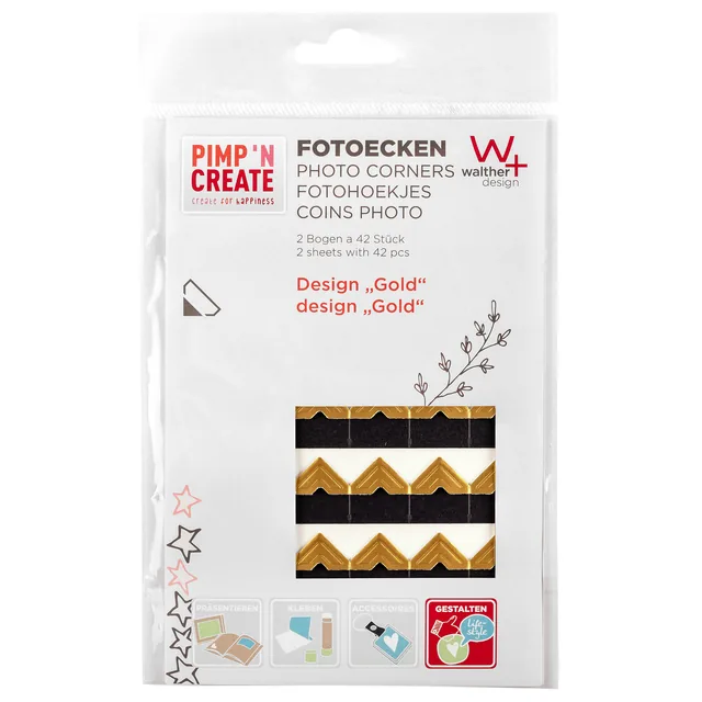Fotohoeken walther design goud 2 vellen a 42 stuks