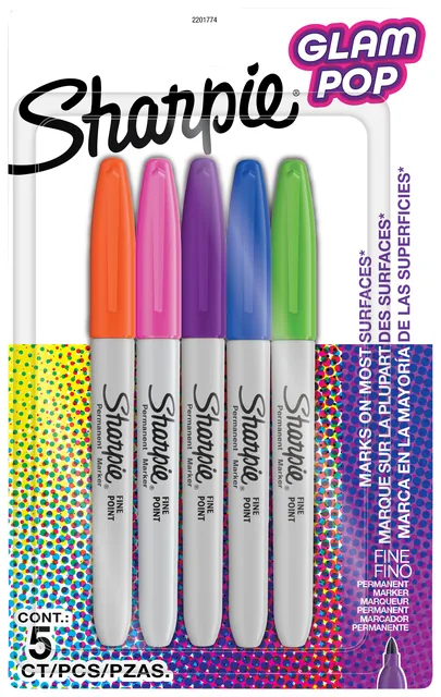 Viltstift Sharpie Glampop F 5st assorti