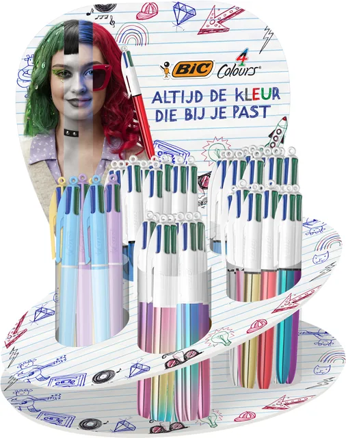 Balpen Bic 4kleuren medium assorti