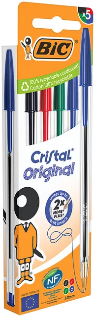 Balpen Bic Cristal M 5st assorti