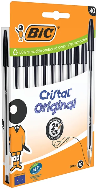 Balpen Bic Cristal M 10st zwart