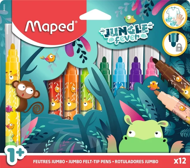 Viltstift Maped Jungle Fever Jumbo set 12 kleuren