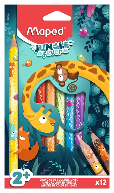 Kleurpotlood Maped Jungle Fever jumbo 12 kleuren