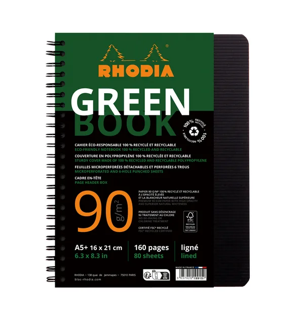 Notbk Rhodia Greenbook A5 lijn 6-g 180 pag zwart