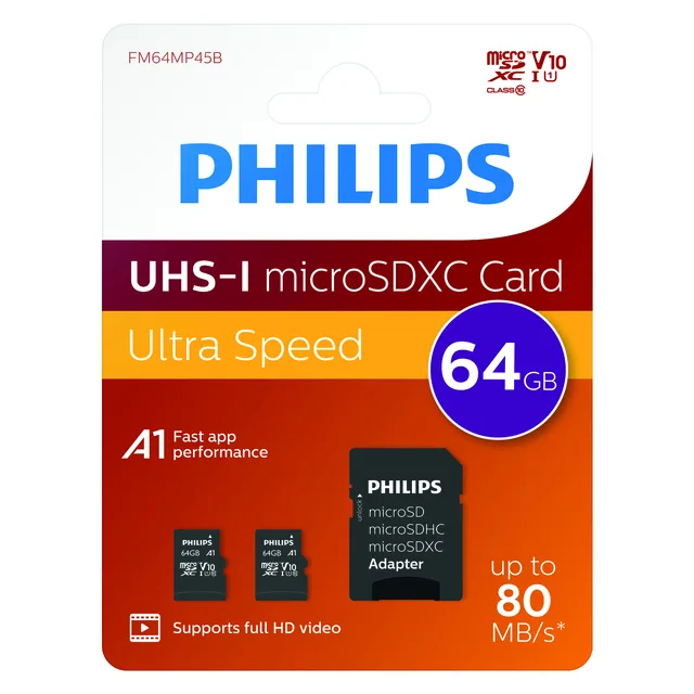 Geheugenkaart Philips micro SDXC 64GB 2 st